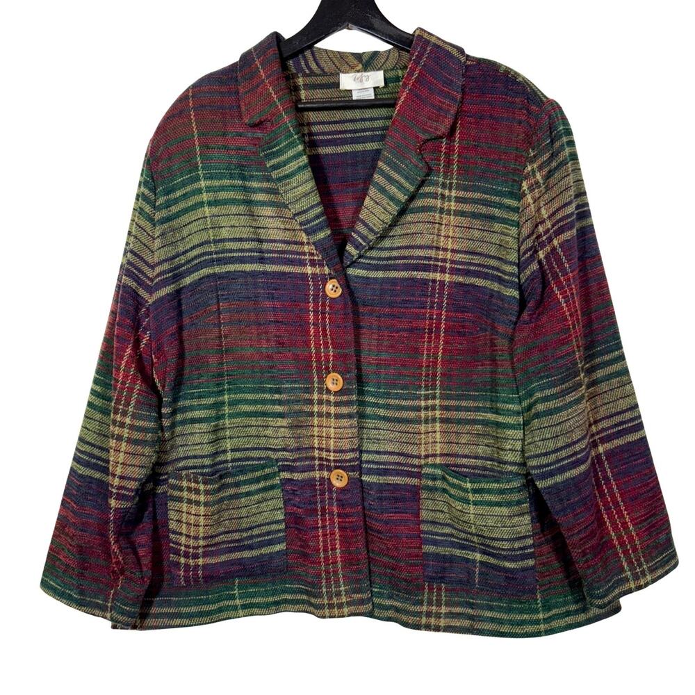 Vintage 80s Tofy Woven Jacket Winter Fall Blazer Preppy Green Red Purple 22